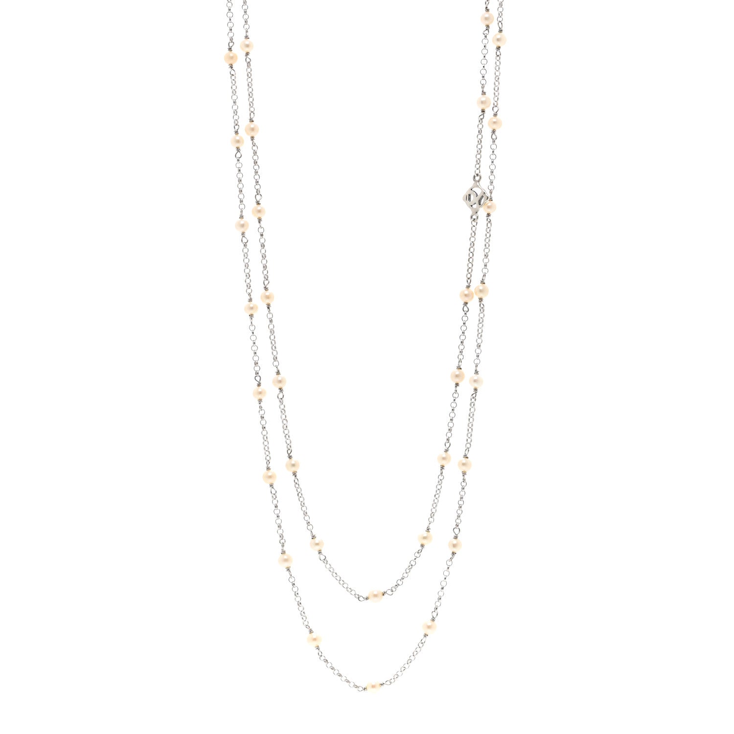 David Yurman Sterling Silver Freshwater Cultured Pearl Station Long Necklace 1 of 4