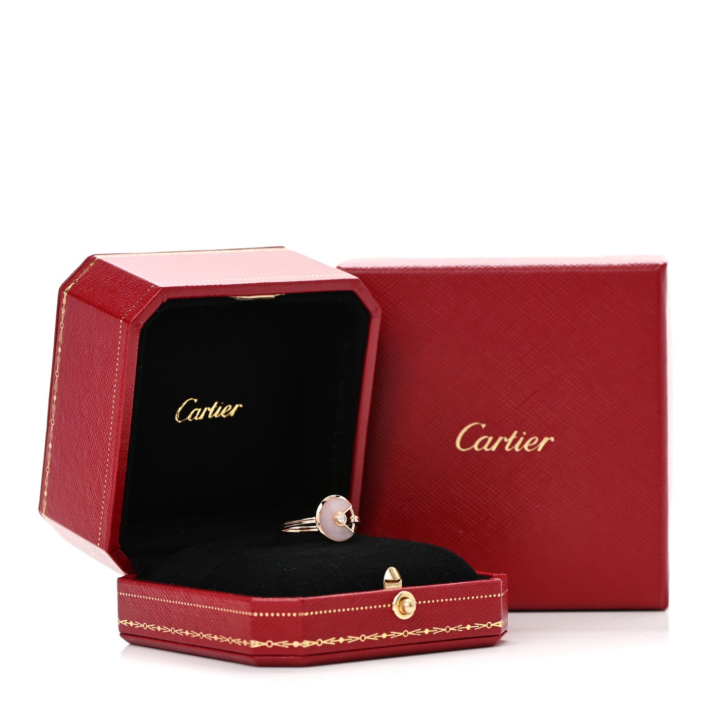 18K Pink Gold Diamond Pink Opal Amulette de Cartier Ring 51 5.75