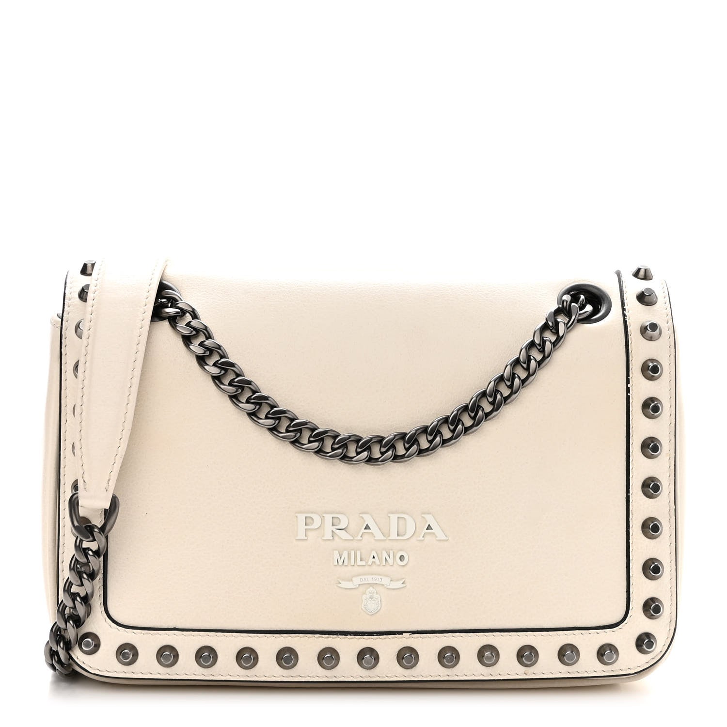Prada Vitello Studded Crossbody White Black 1 of 9