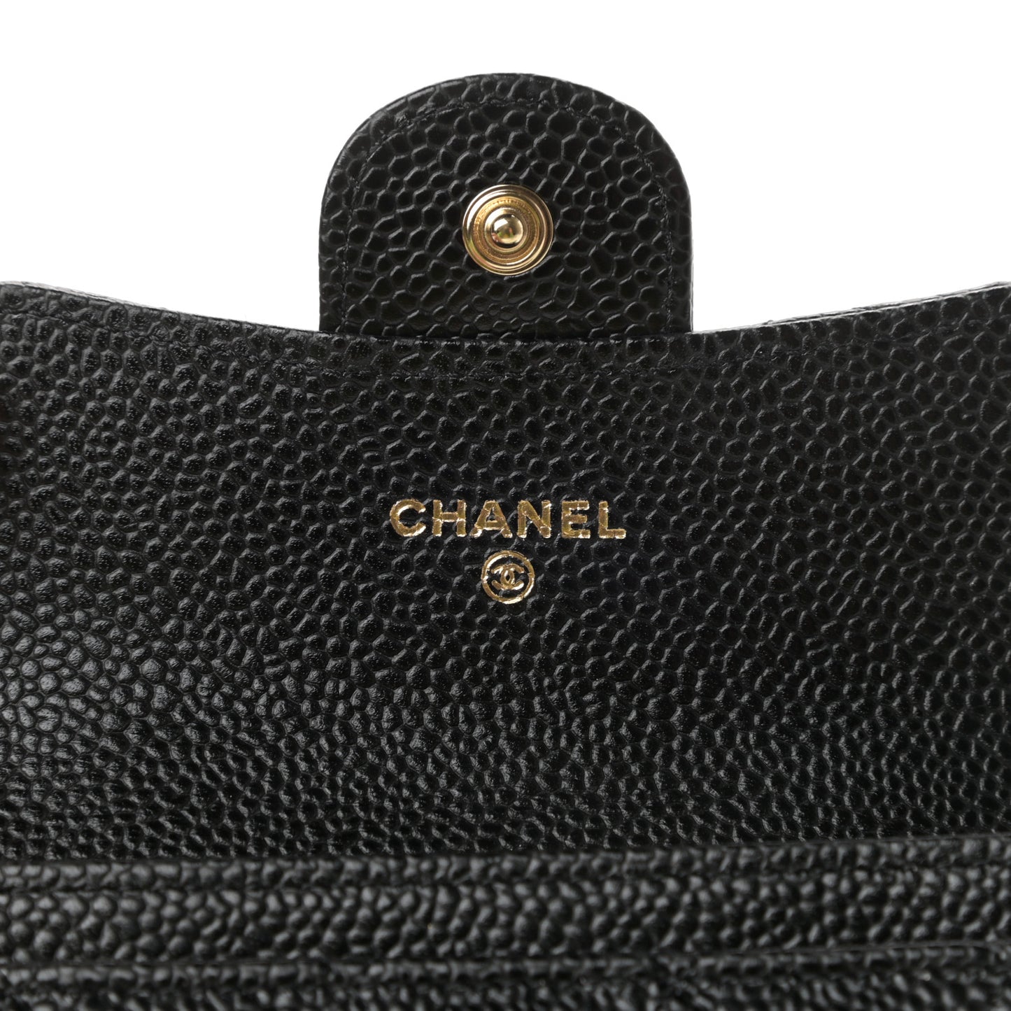Caviar Quilted Flap Card Holder Wallet Black