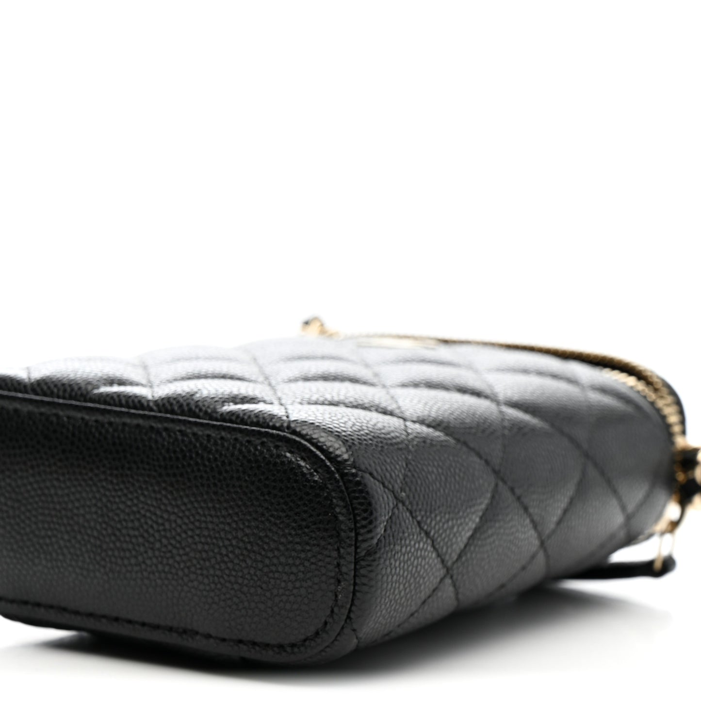 Caviar Quilted Small Vertical Coco Beauty Vanity Case With Chain Black