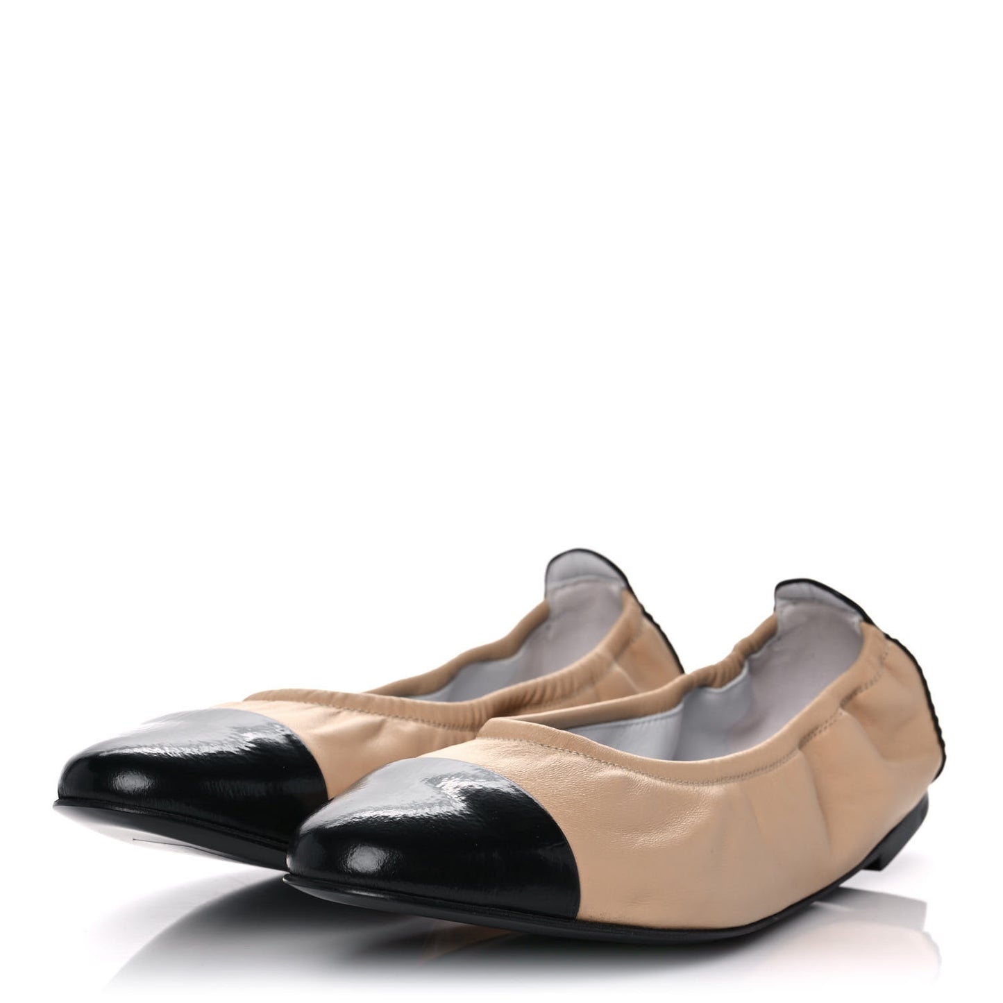 Lambskin Shiny Goatskin Calfskin Ballerina Flats 39.5 Beige Black