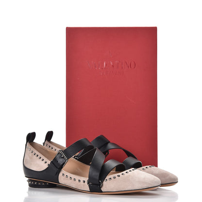 Valentino Garavani Suede Soul Rockstud Strappy Ballerina Flats 38.5 Poudre Black 11 of 11