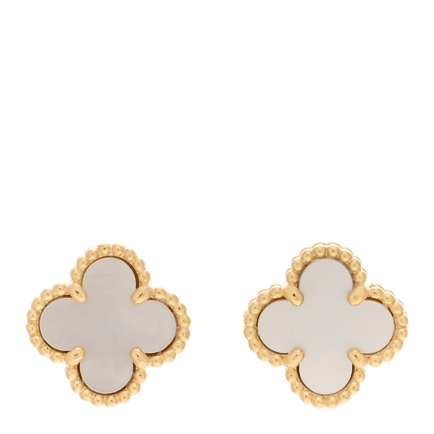 Van Cleef & Arpels 18K Yellow Gold Mother of Pearl Sweet Alhambra Earrings 1 of 4