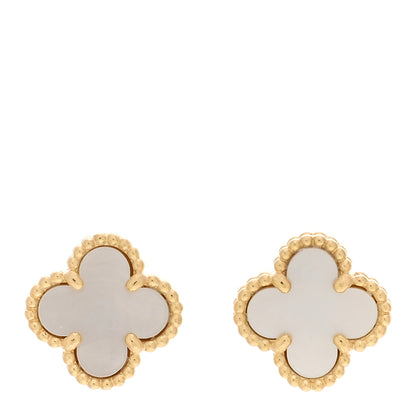 Van Cleef & Arpels 18K Yellow Gold Mother of Pearl Sweet Alhambra Earrings 1 of 4