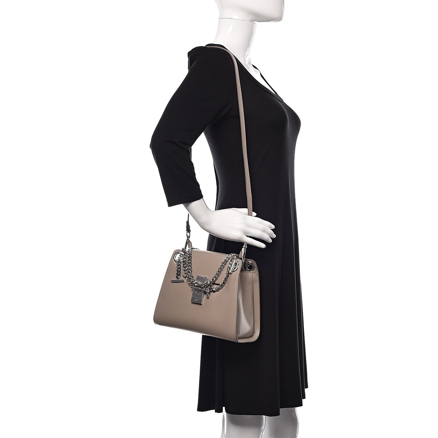 Shiny Calfskin Mini Annie Shoulder Bag Motty Grey