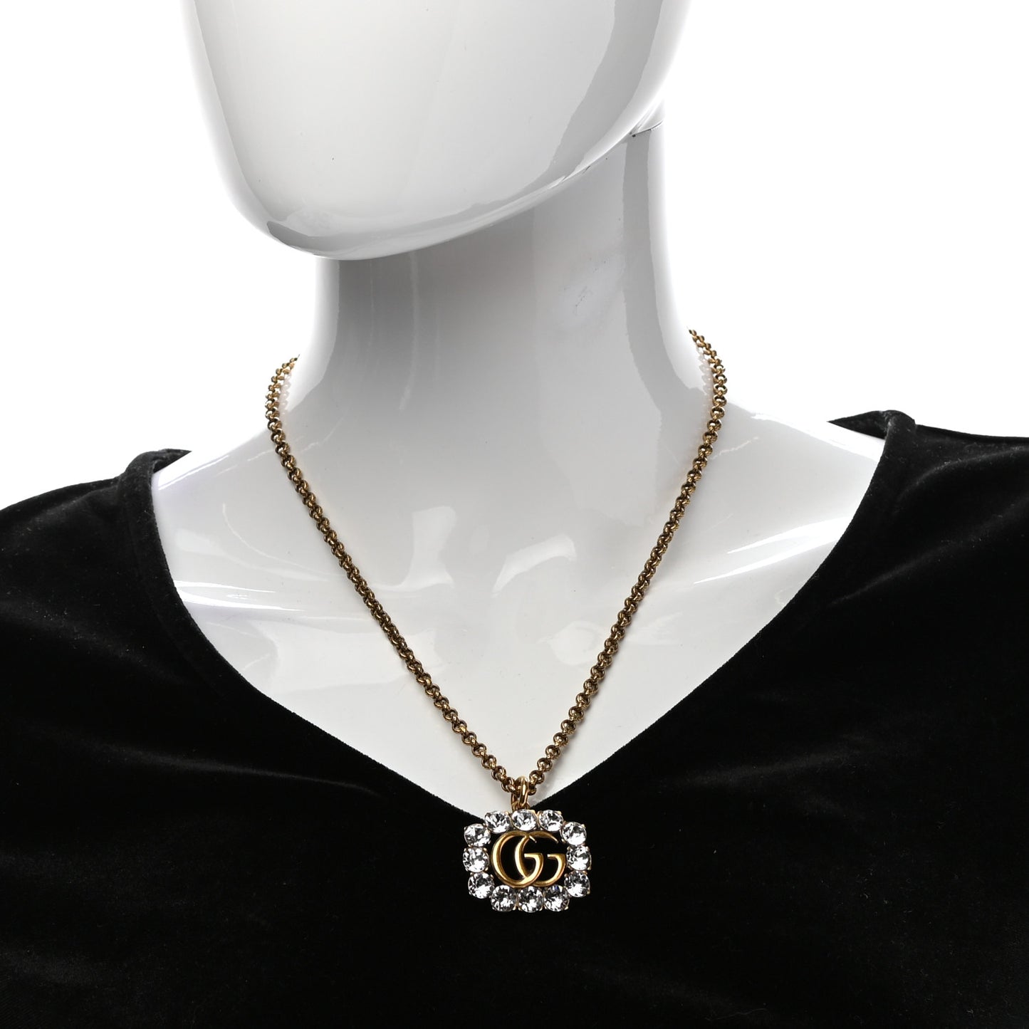 Crystal Embellished Double G Necklace Aged Gold