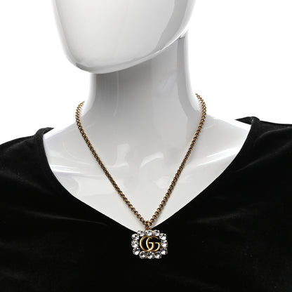 Gucci Crystal Embellished Double G Necklace Aged Gold 2 of 7
