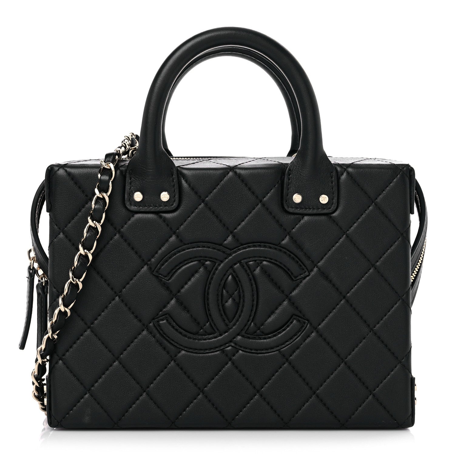 Chanel Calfskin Quilted Studded Square Vanity Case Black 1 of 12