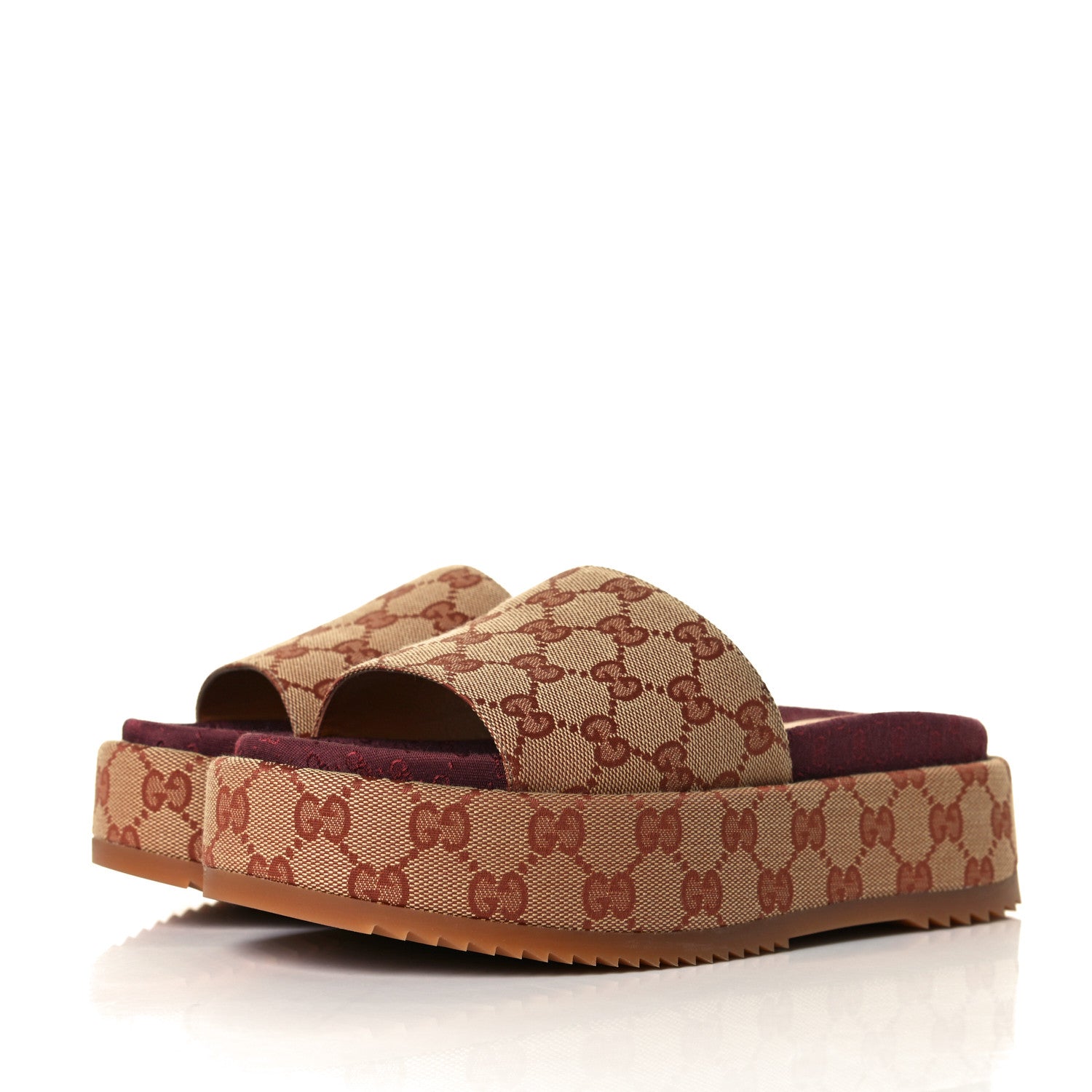 Gucci Canvas GG Monogram Angelina Platform Slide Sandals 38.5 Beige Ruggine 2 of 9