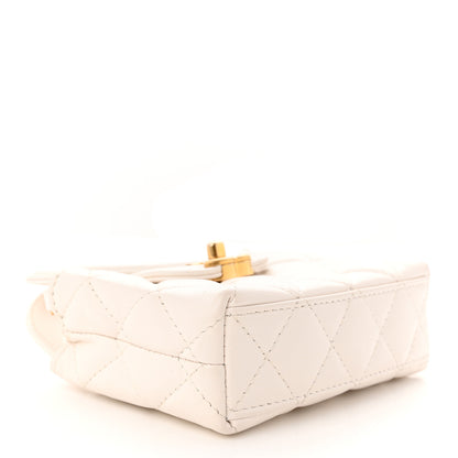 Chanel Shiny Aged Calfskin Quilted Mini Nano Kelly Shopper White 4 of 11