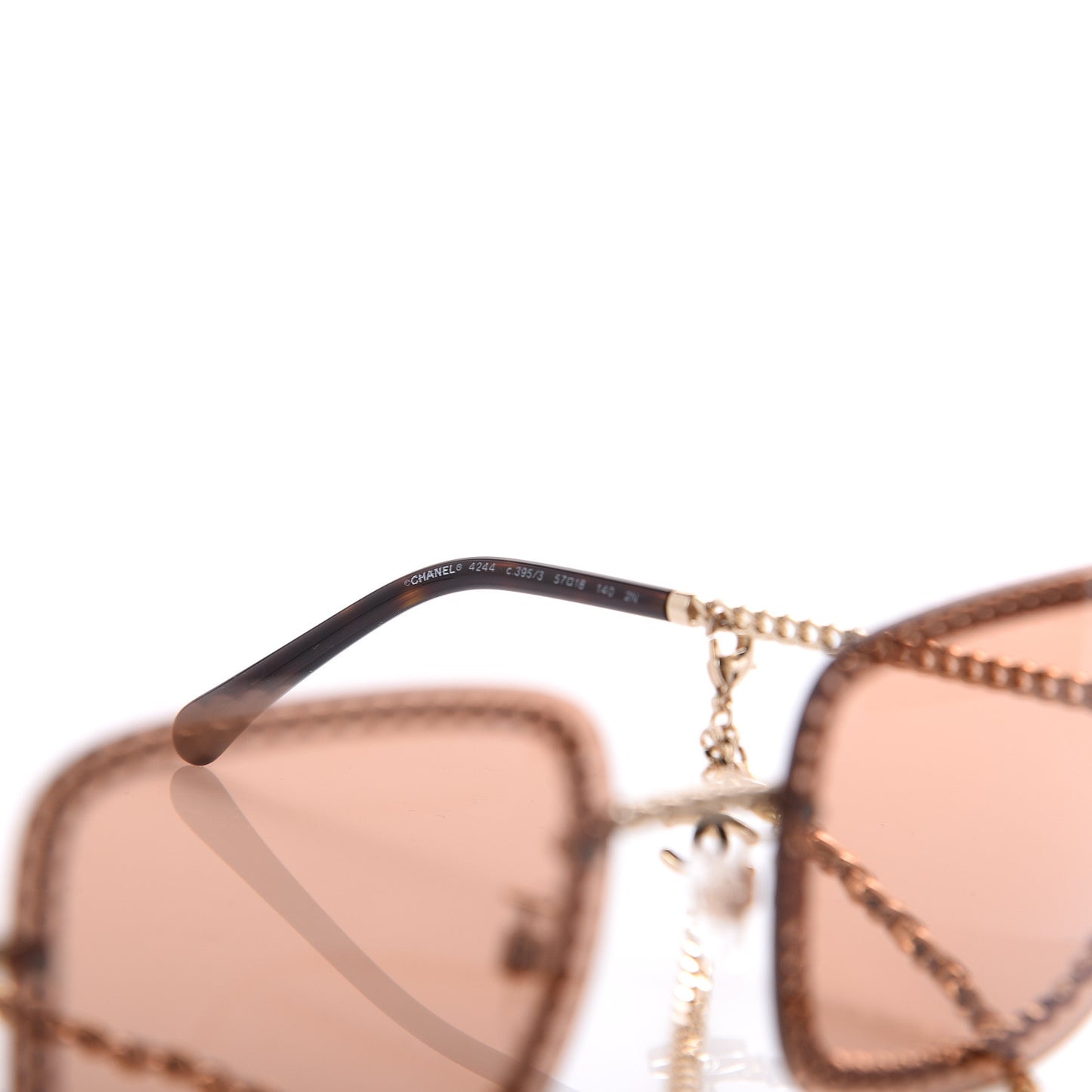 Metal Removable Chain Square Sunglasses 4244 Light Brown