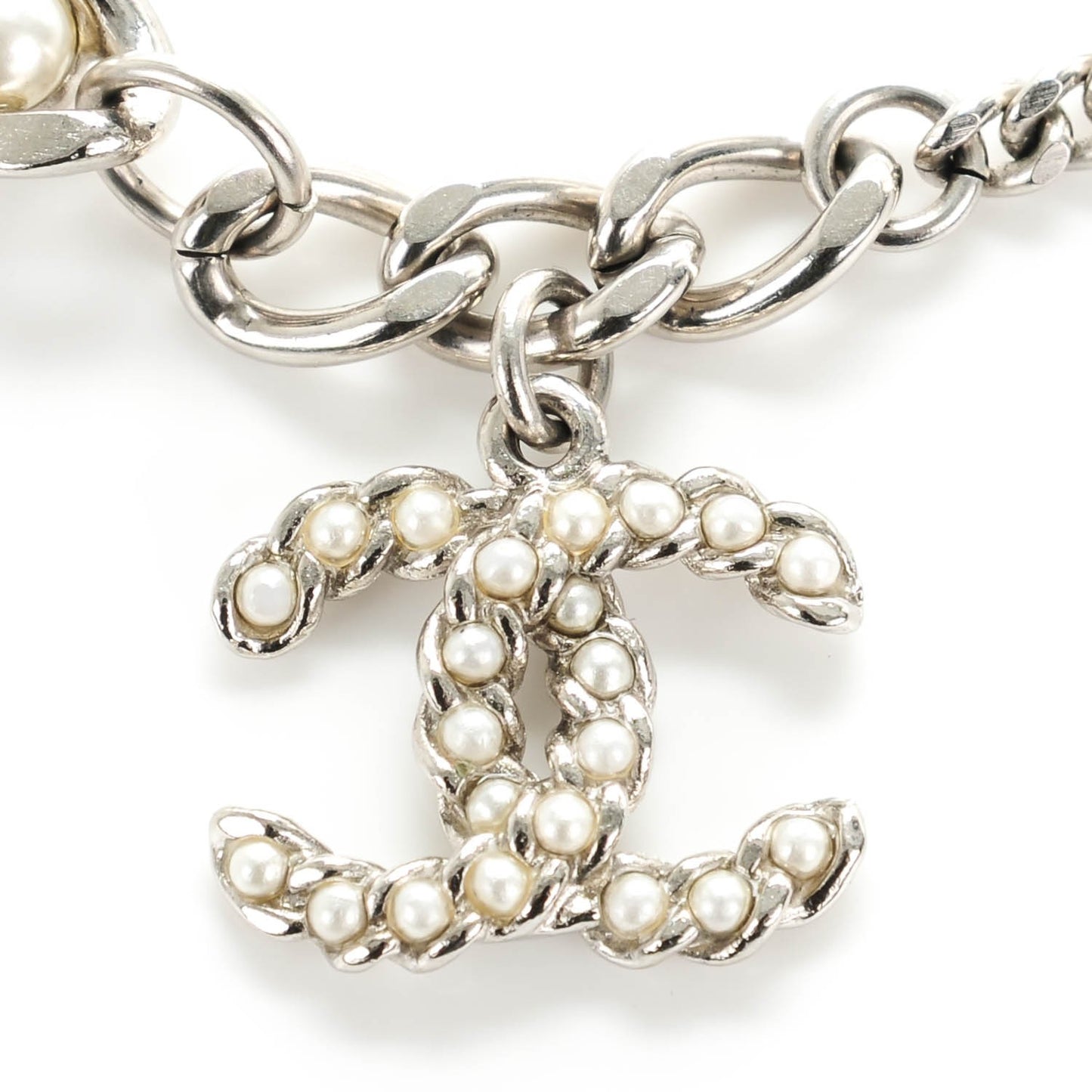 Pearl CC Chain Bracelet Silver