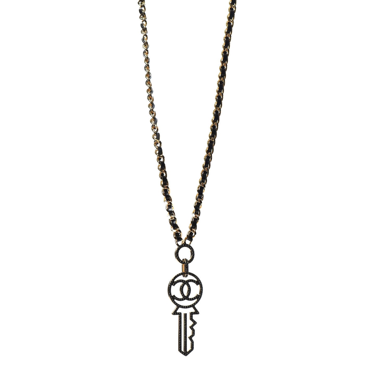 Patent Crystal Key Necklace Gold Black