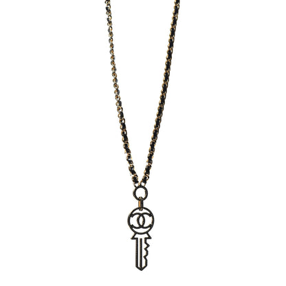 Chanel Patent Crystal Key Necklace Gold Black 1 of 5