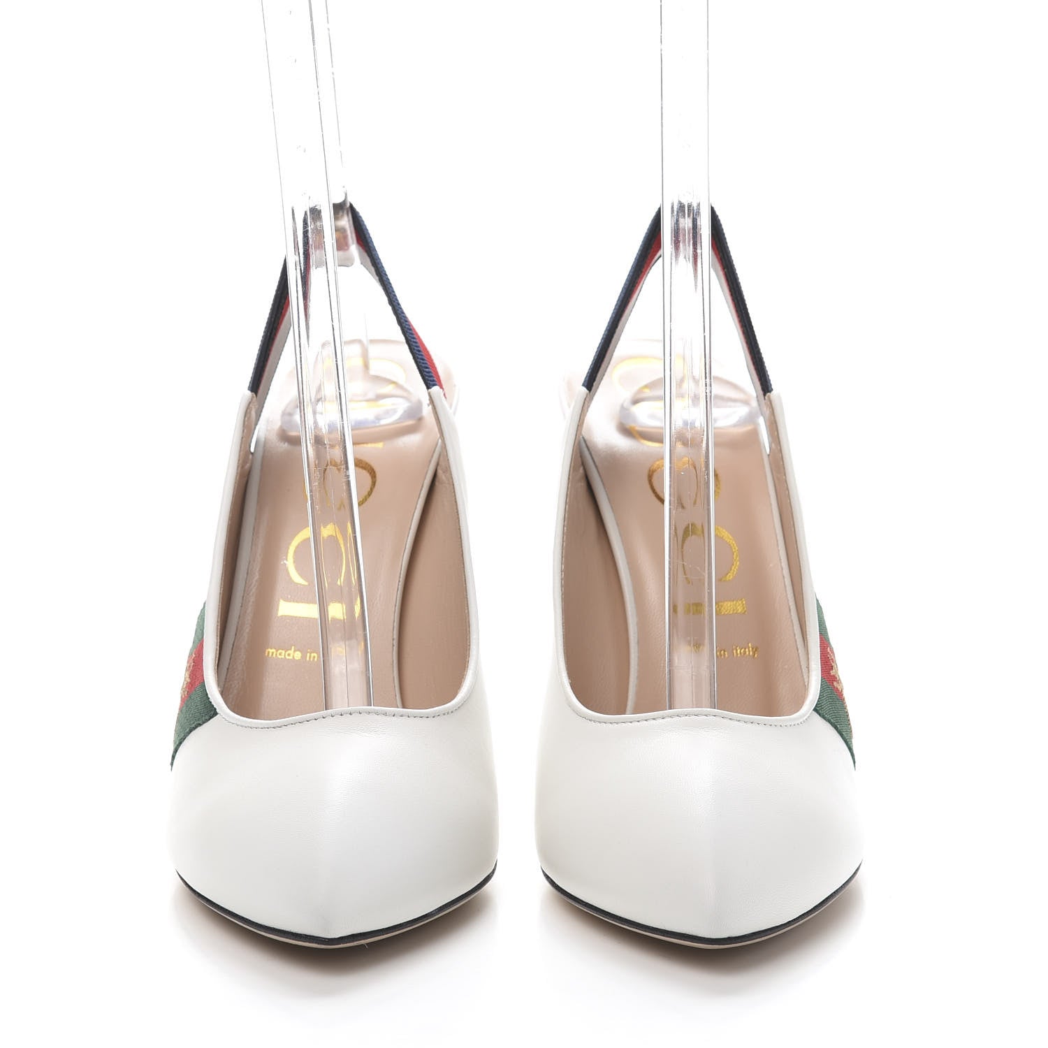 Gucci Malaga Kid Web Sylvie High Heel Slingback Pumps 40 White 2 of 9