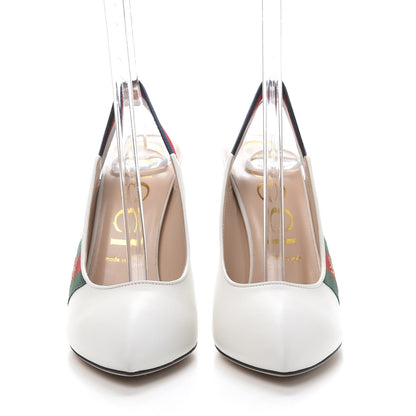 Gucci Malaga Kid Web Sylvie High Heel Slingback Pumps 40 White 2 of 9