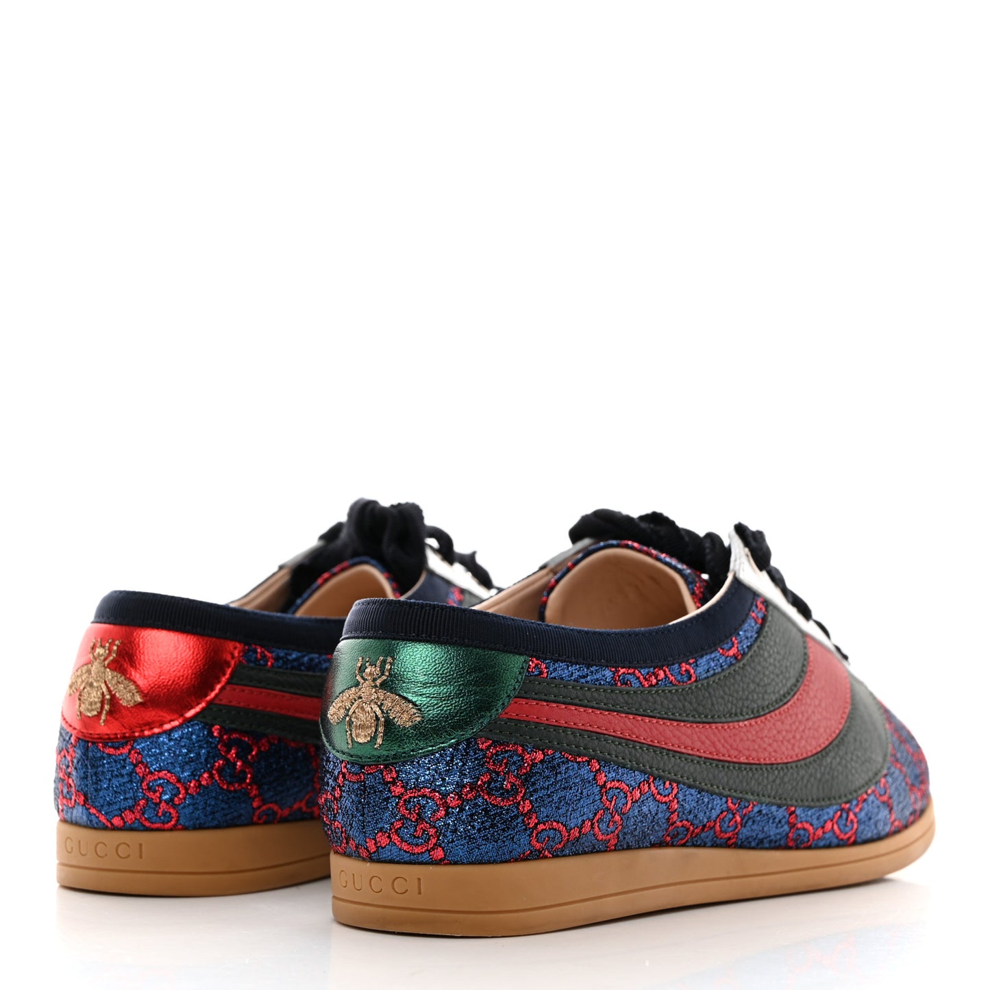 Lurex Calfskin Web GG Monogram Womens Falacer Sneakers 37 Iridescent Blue
