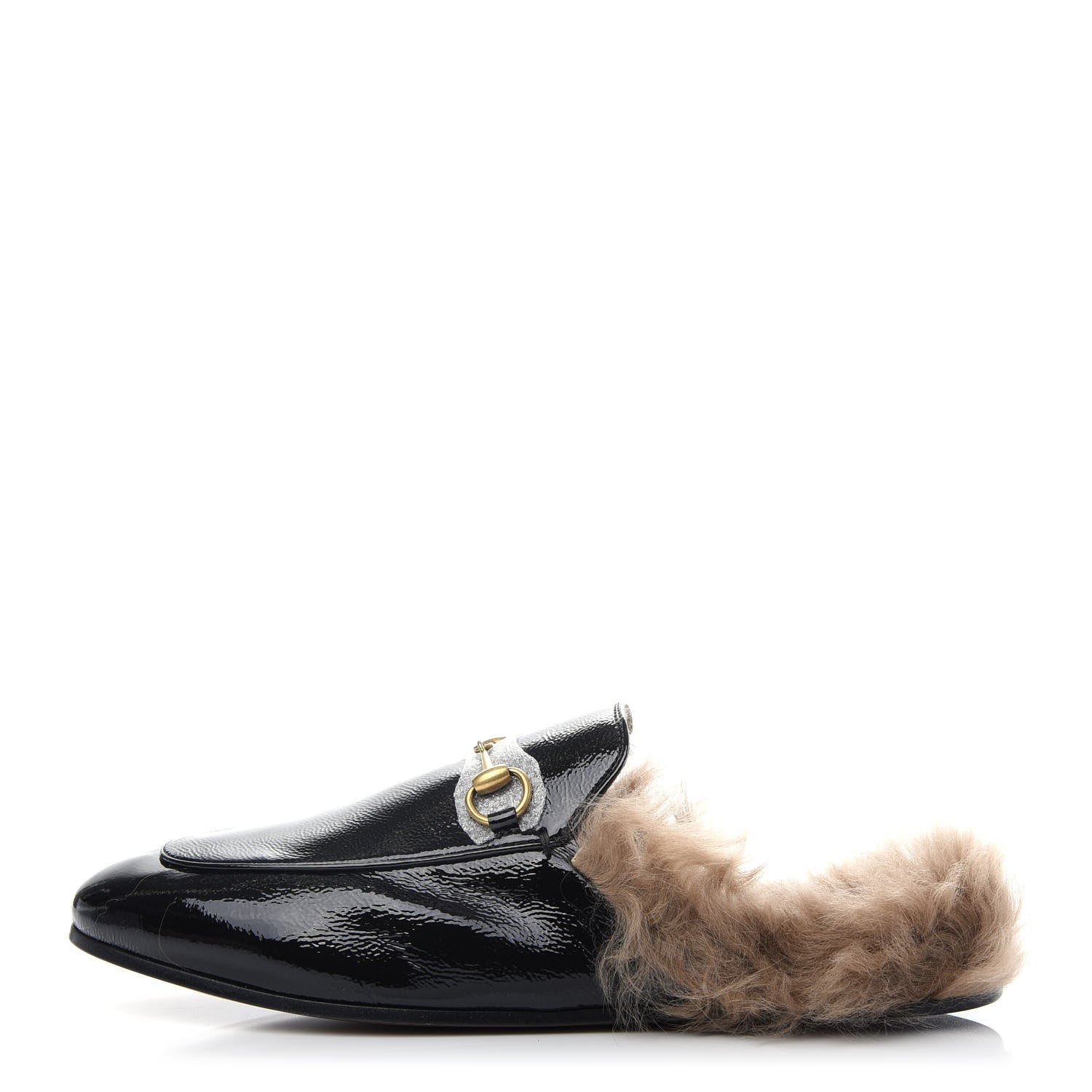 Gucci Patent Fur Womens Princetown Slippers 39 Black Natural 1 of 10
