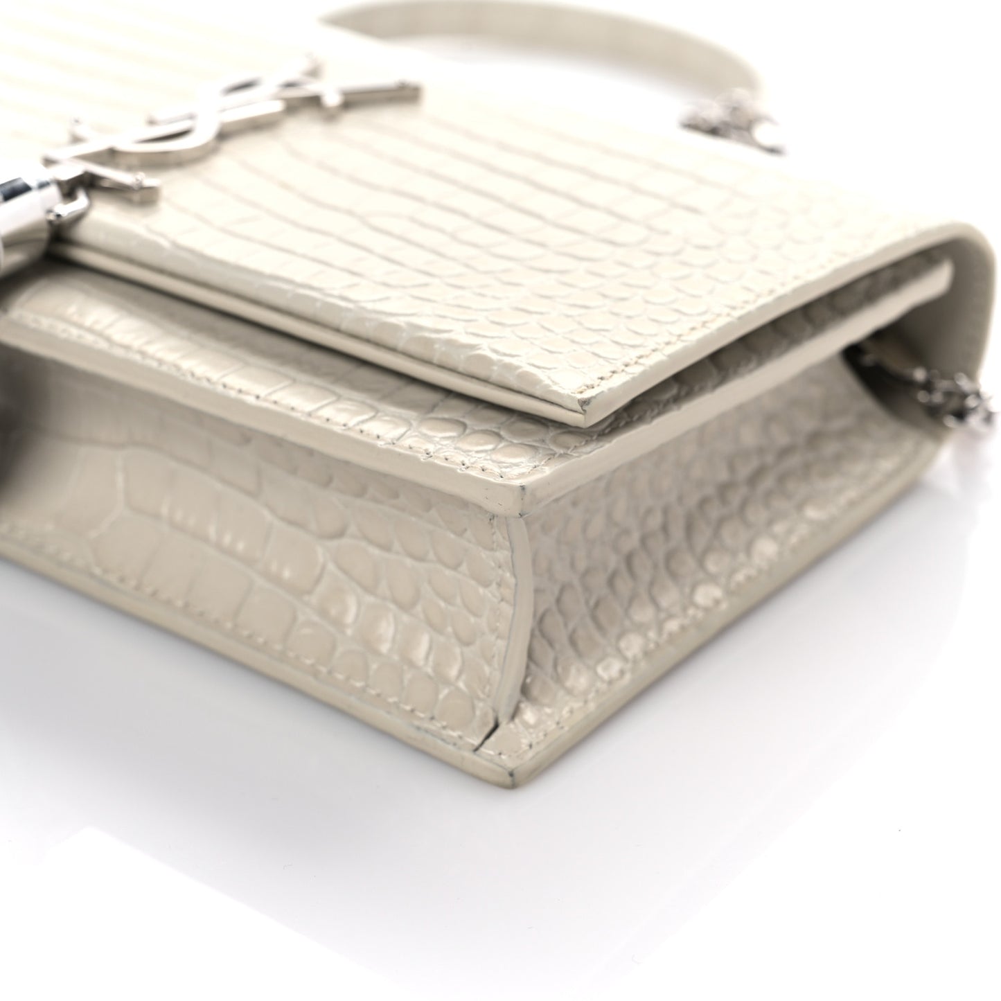 Calfskin Crocodile Embossed Kate Monogram Tassel Chain Wallet Crema Soft