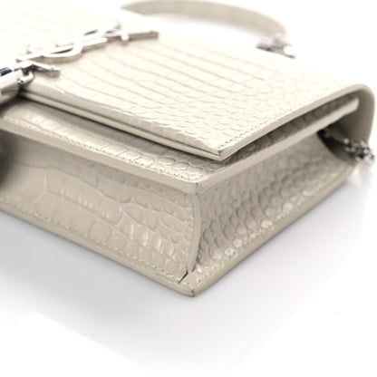 Saint Laurent Calfskin Crocodile Embossed Kate Monogram Tassel Chain Wallet Crema Soft 8 of 14