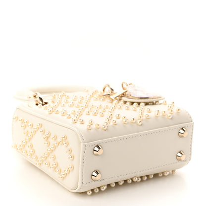 Christian Dior Lambskin Pearl Cannage Micro Lady Dior Latte 4 of 11