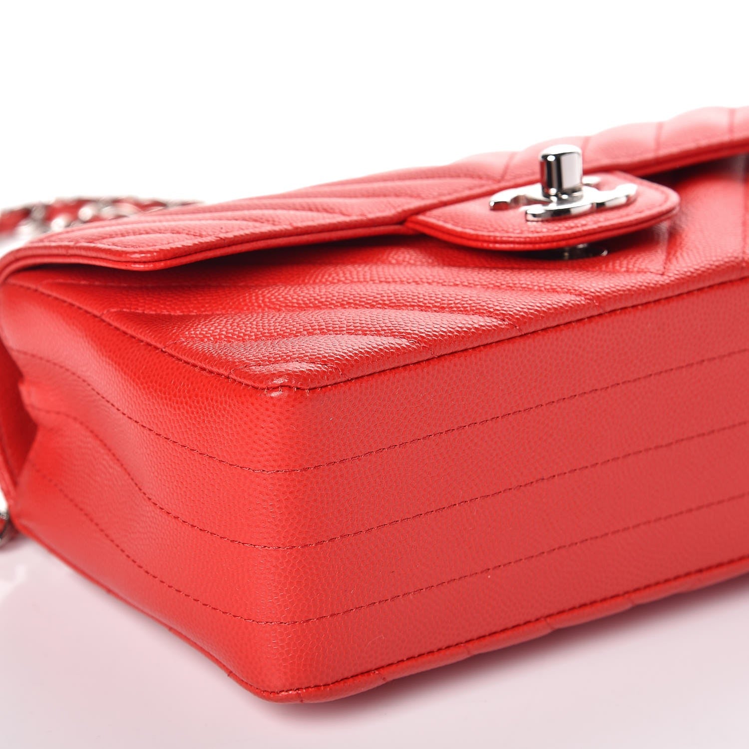 Chanel Caviar Chevron Quilted Mini Rectangular Flap Red 10 of 12