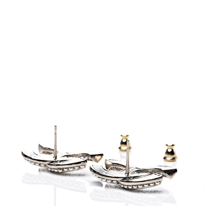 Chanel Crystal Pearl CC Earrings Gold 4 of 5