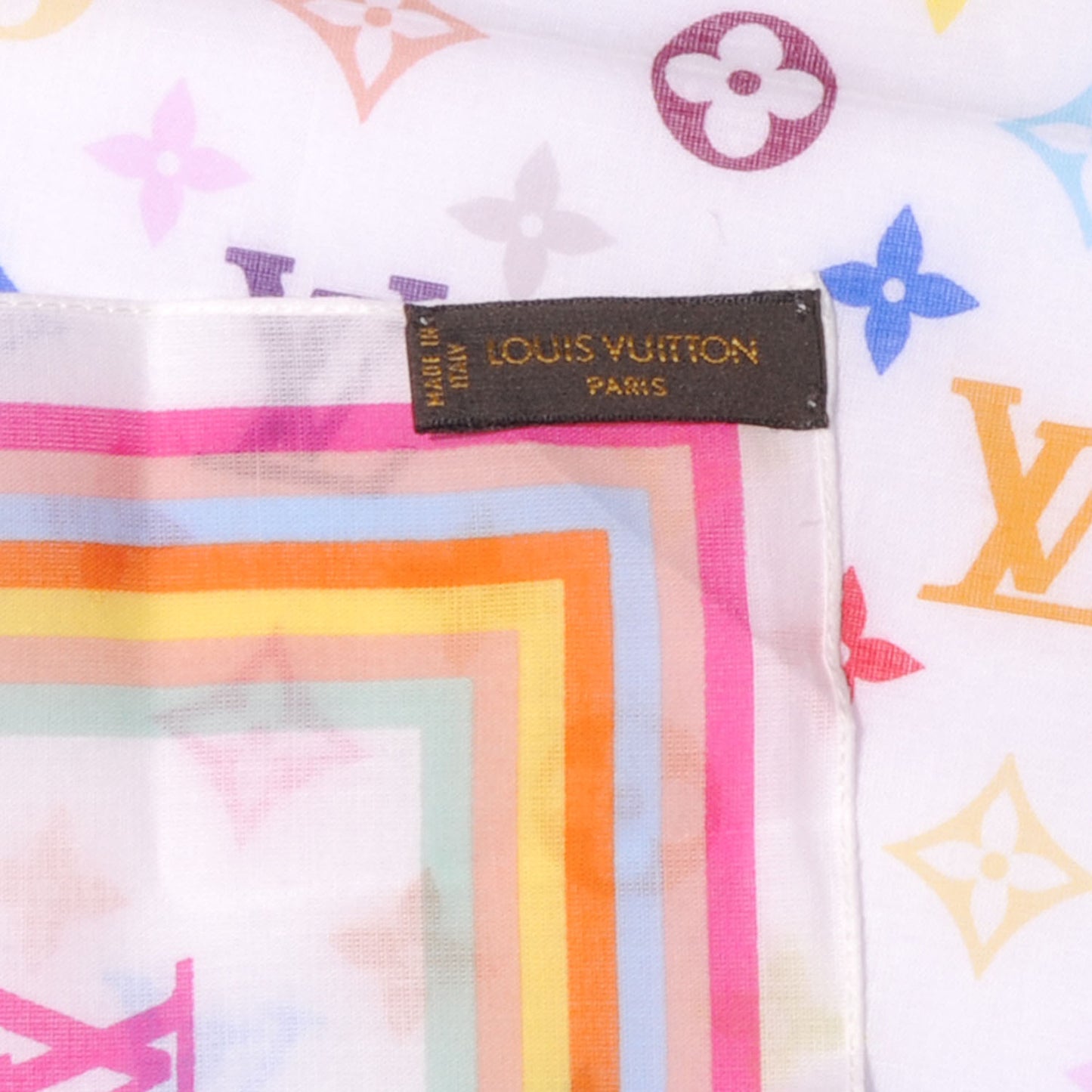 Cotton Monogram Multicolor Square Scarf White
