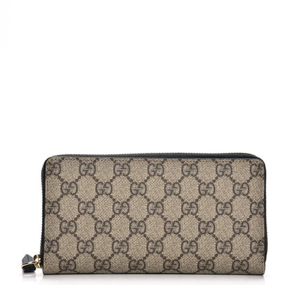 Gucci GG Supreme Monogram Moon Calfskin Zip Around Wallet Beige Ebony Black 1 of 8