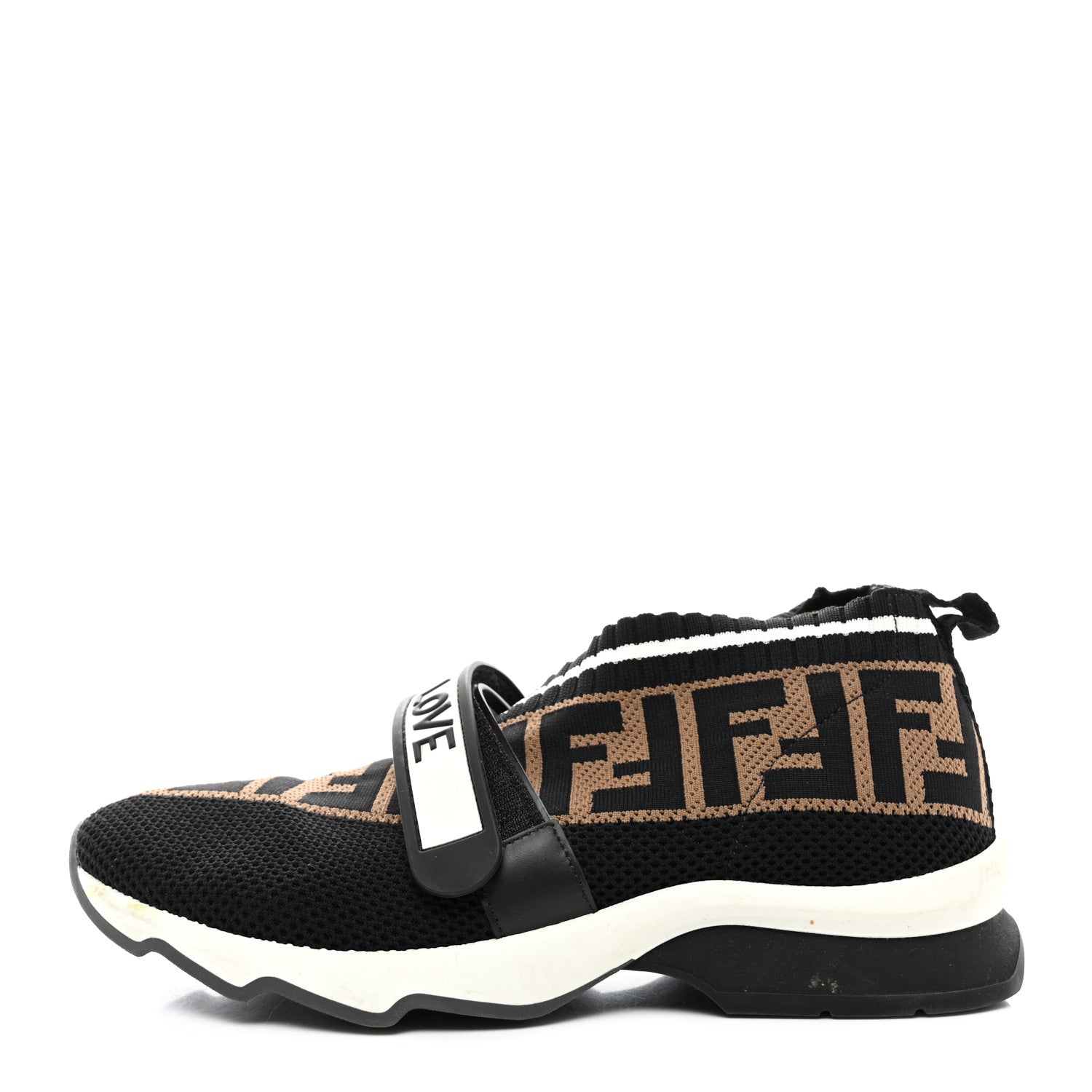 Fendi Stretch Yarn FF Stiff Band Rockoko Sneakers 38 Black White Tobacco 1 of 9