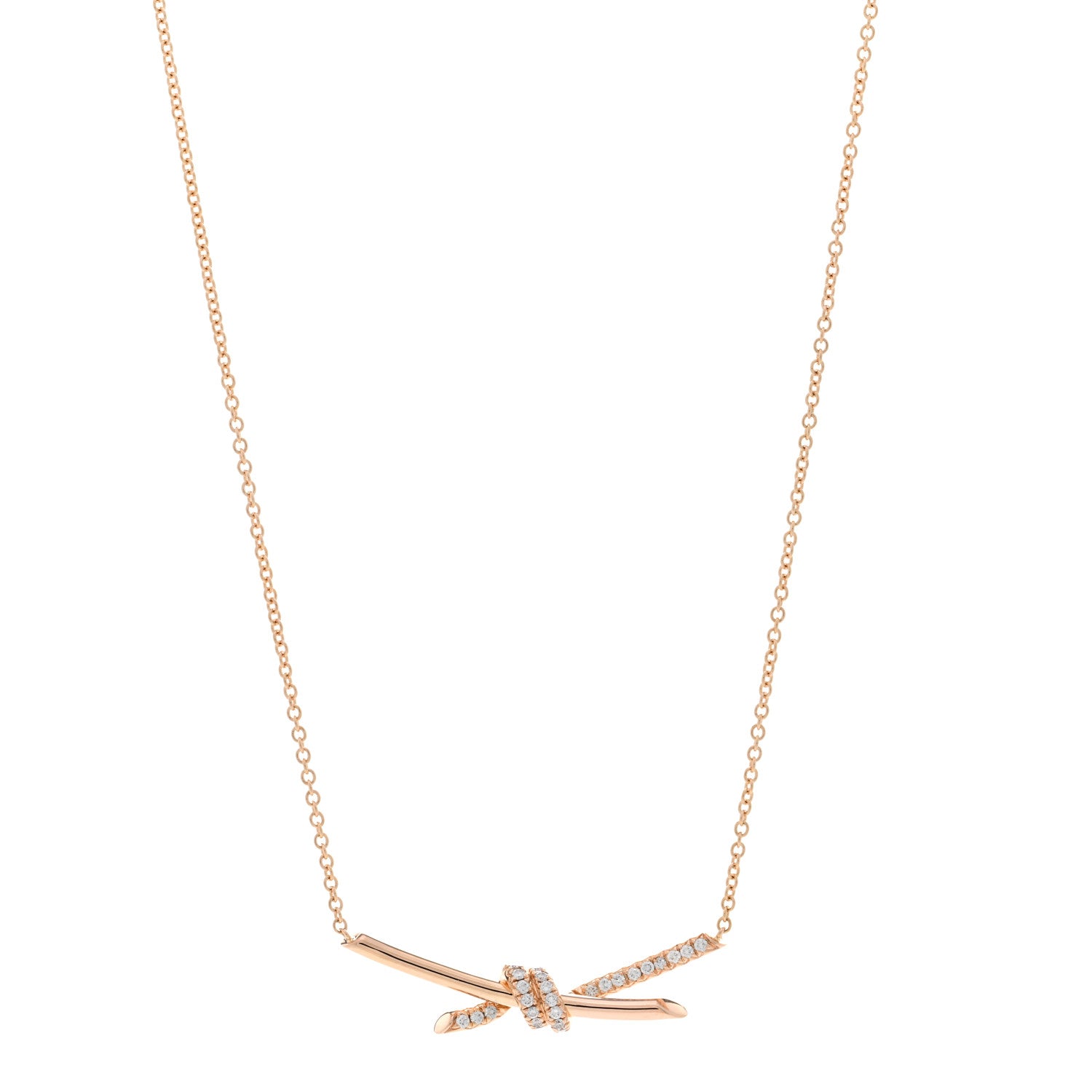 Tiffany 18K Rose Gold Diamond Knot Necklace 1 of 5