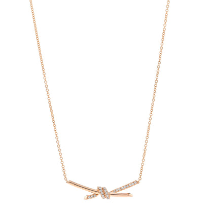 Tiffany 18K Rose Gold Diamond Knot Necklace 1 of 5