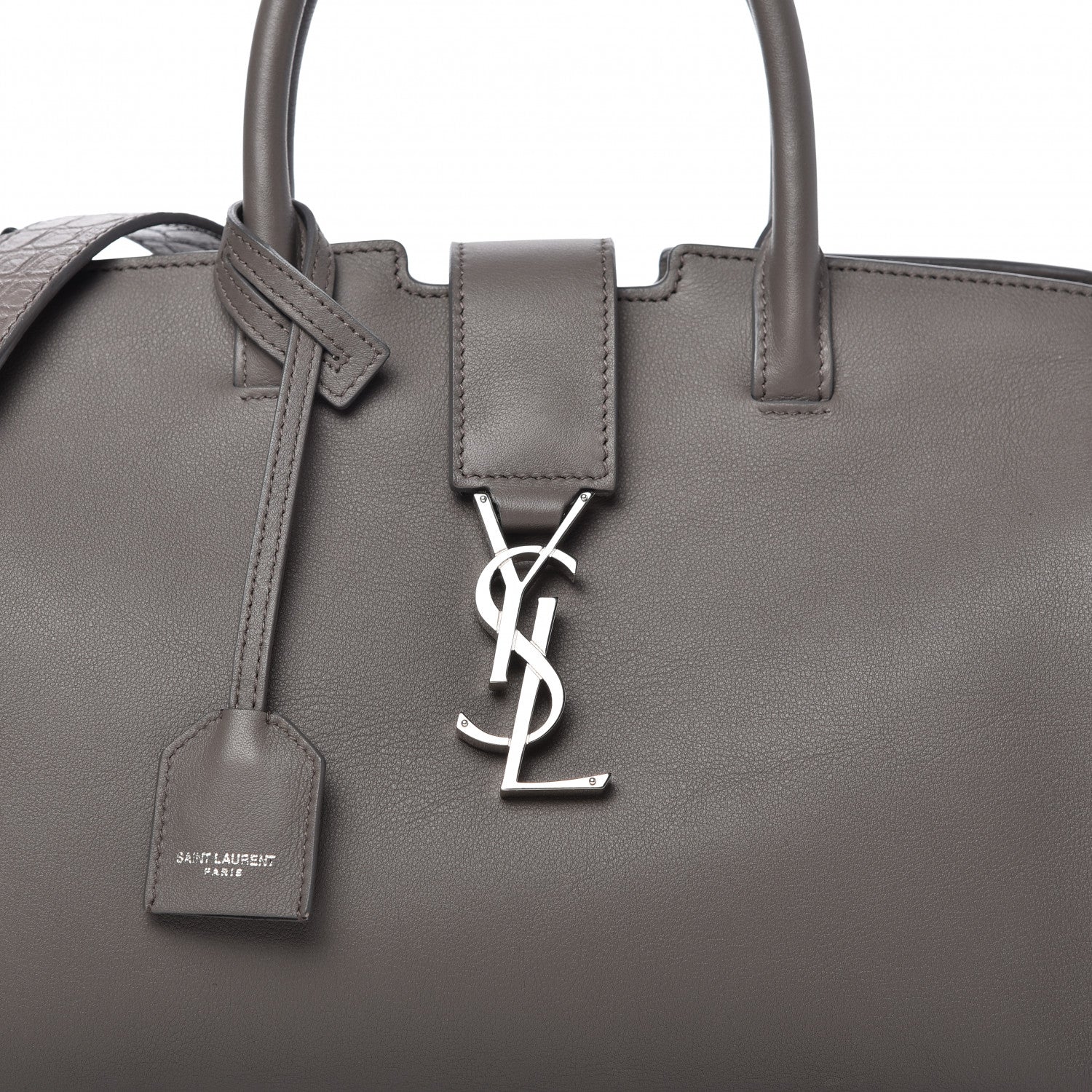 Saint Laurent Smooth Calfskin Crocodile Embossed Baby Monogram Downtown Cabas Earth 10 of 10