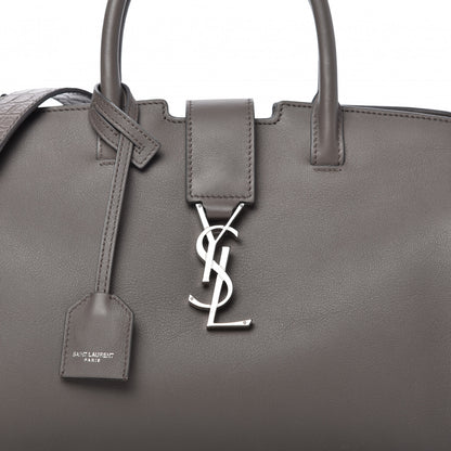 Saint Laurent Smooth Calfskin Crocodile Embossed Baby Monogram Downtown Cabas Earth 10 of 10