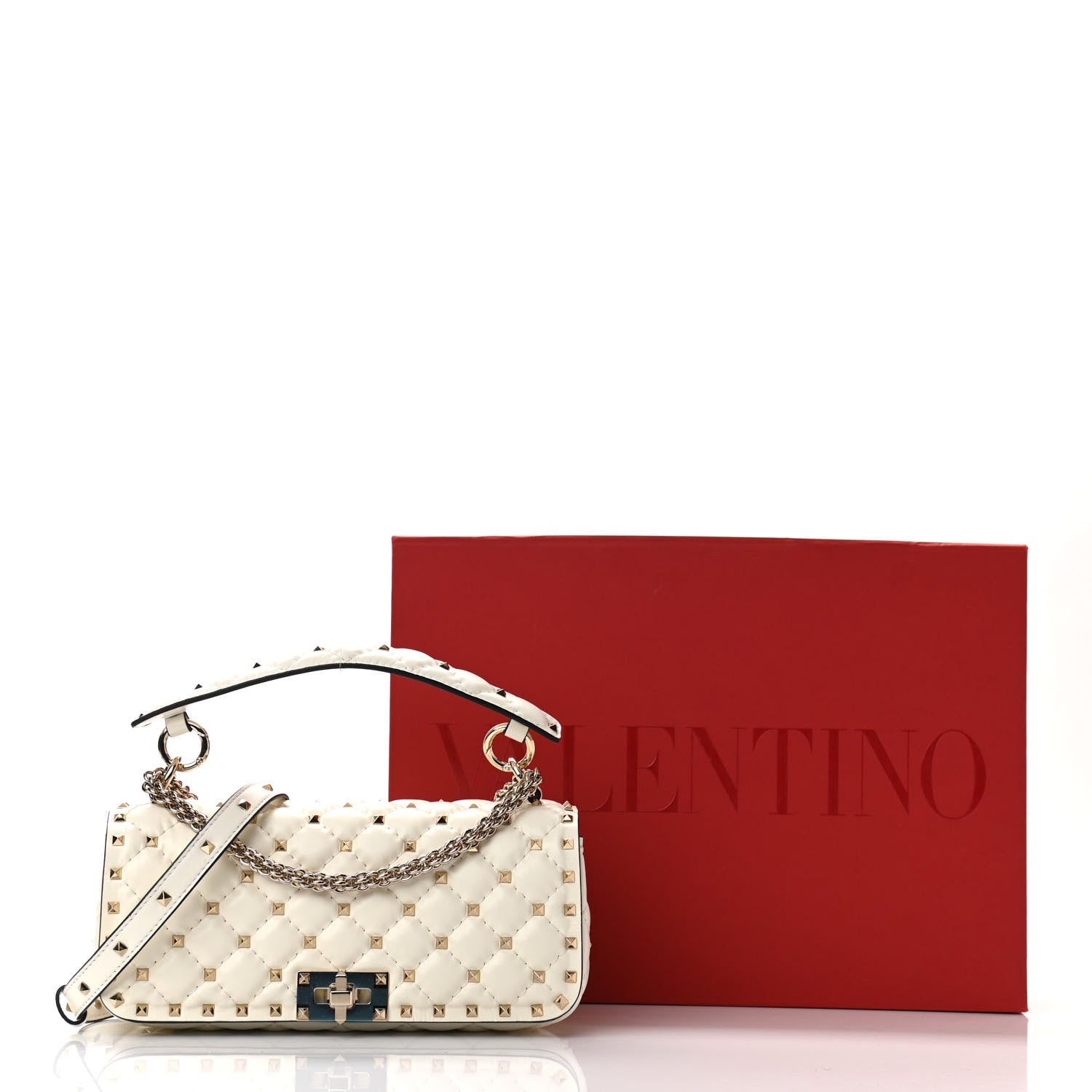 Valentino Garavani Calfskin Rockstud Spike Convertible Shoulder Bag Ivory 11 of 11