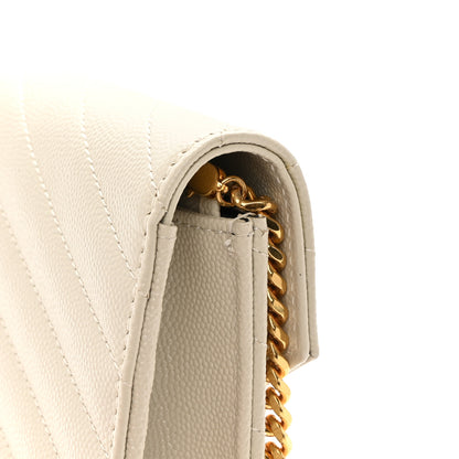 Saint Laurent Grain De Poudre Matelasse Chevron Monogram Envelope Chain Wallet Blanc Vintage 15 of 15
