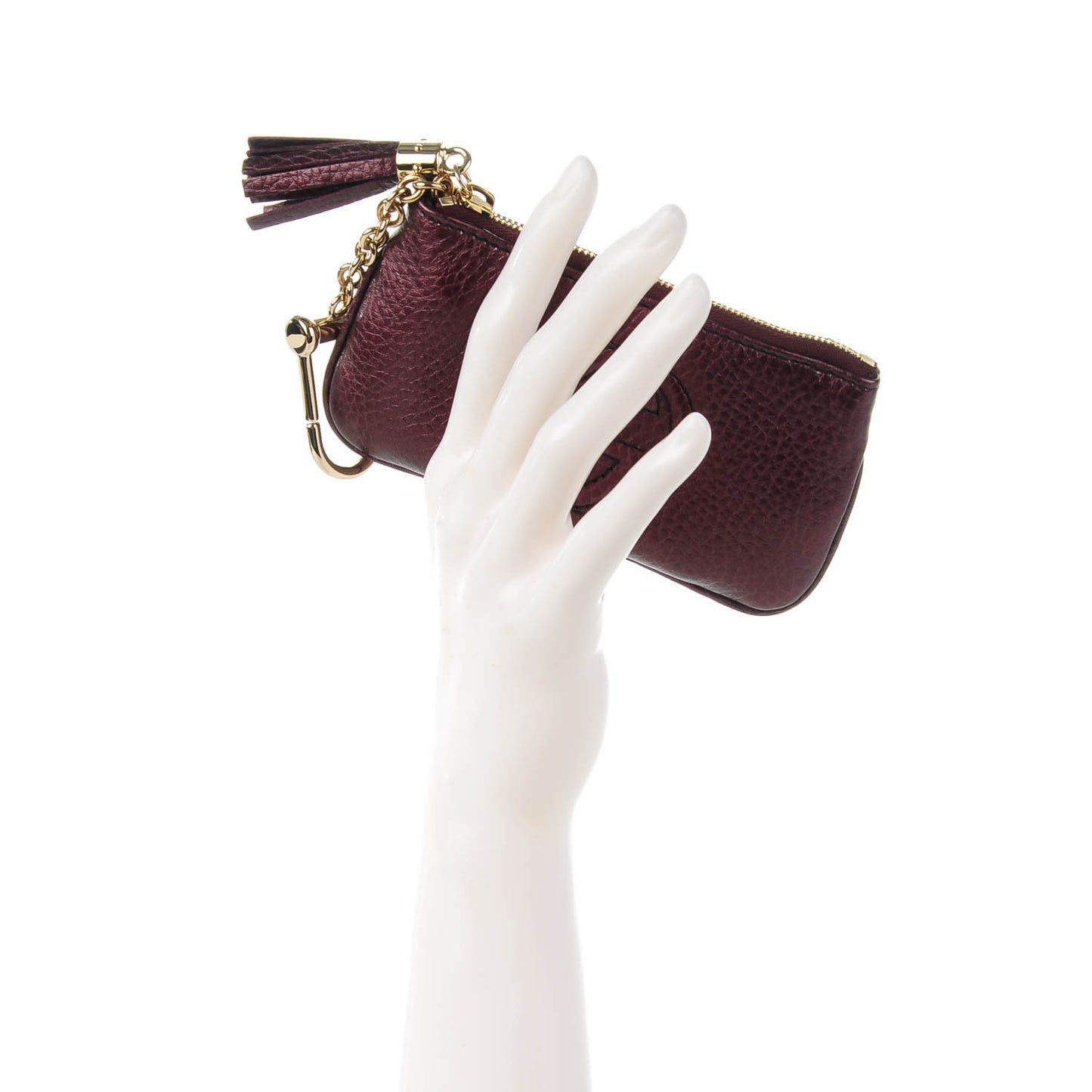 Metallic Pebbled Calfskin Soho Key Case Burgundy