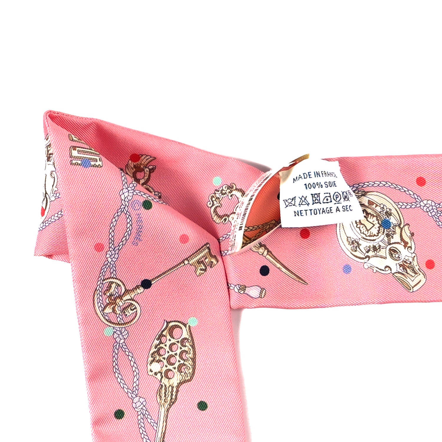 Hermes Silk Les Cles A Pois Twilly Rose Beige Multicolor 3 of 3