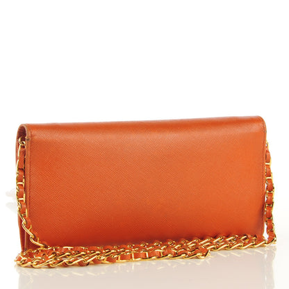 Prada Saffiano Metal Oro Chain Wallet Papaya 3 of 11