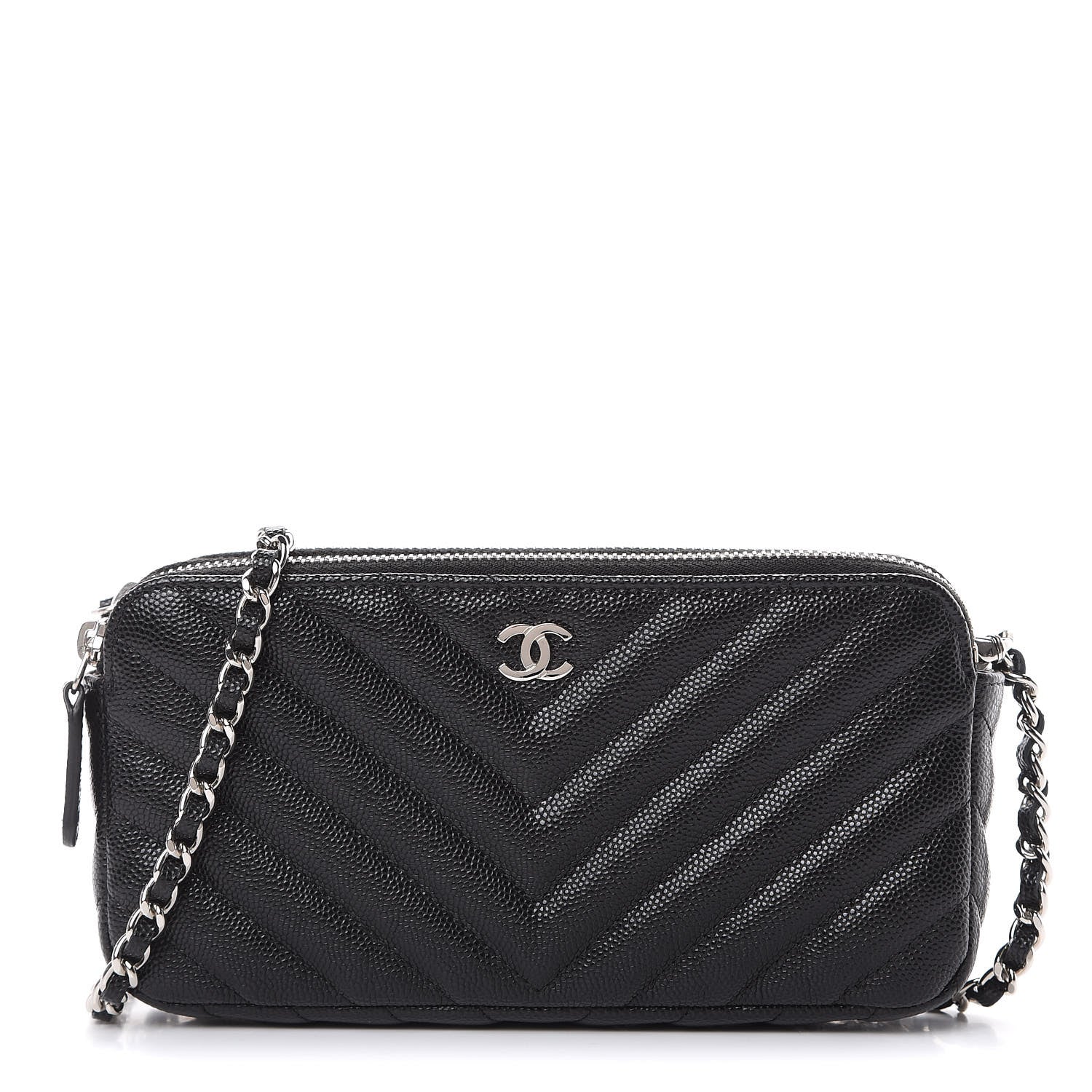 Chanel Caviar Chevron Quilted Small Clutch With Chain Black 1 of 12