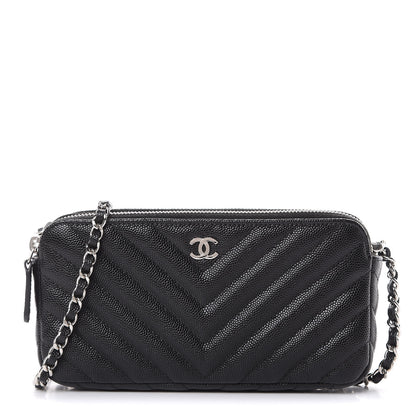 Chanel Caviar Chevron Quilted Small Clutch With Chain Black 1 of 12