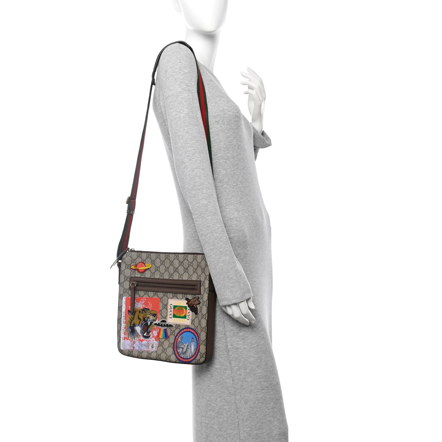 Gucci Soft GG Supreme Monogram Courrier Web Medium Flat Messenger Bag Beige New Acero Multicolor 3 of 10
