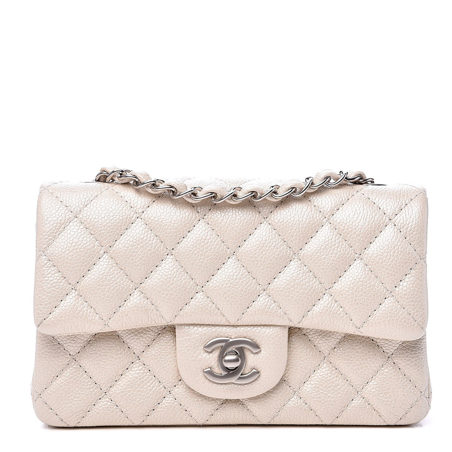 Pearly Caviar Quilted Mini Rectangular Flap White