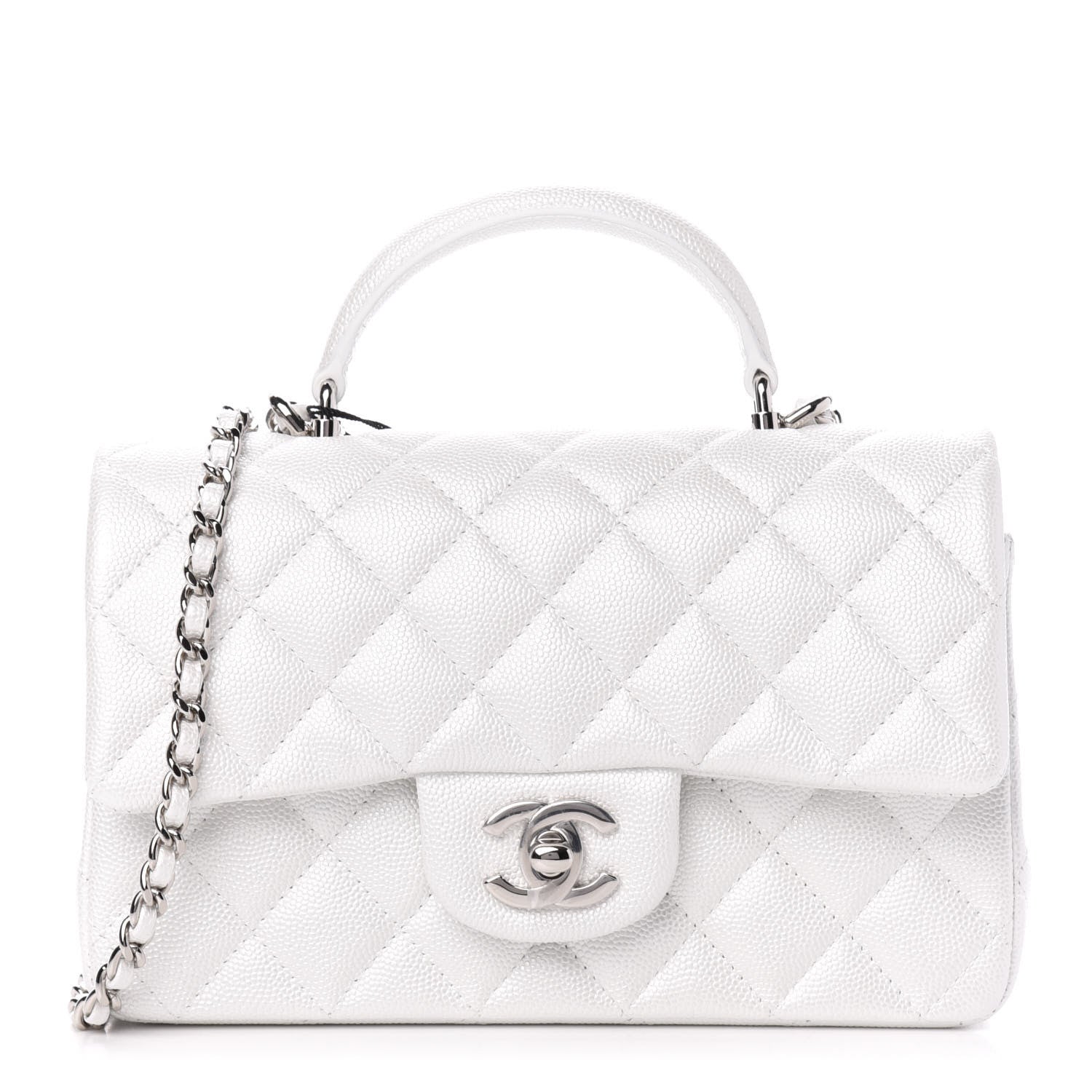 Chanel Iridescent Caviar Quilted Mini Top Handle Rectangular Flap White 1 of 11