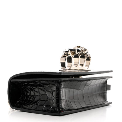 Alexander McQueen Calfskin Shiny Crocodile Embossed Jeweled Satchel Black 4 of 11