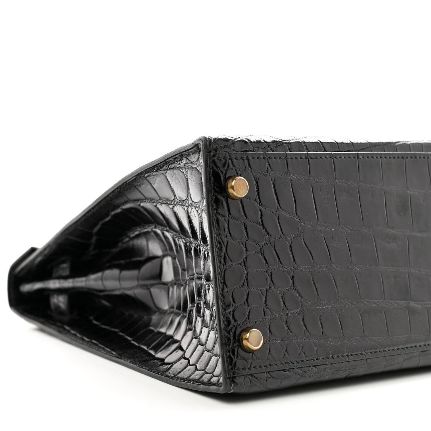 Hermes Shiny Niloticus Crocodile Kelly Sellier 32 Black 8 of 12
