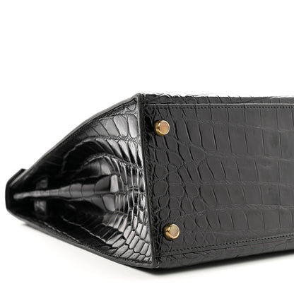 Hermes Shiny Niloticus Crocodile Kelly Sellier 32 Black 8 of 12