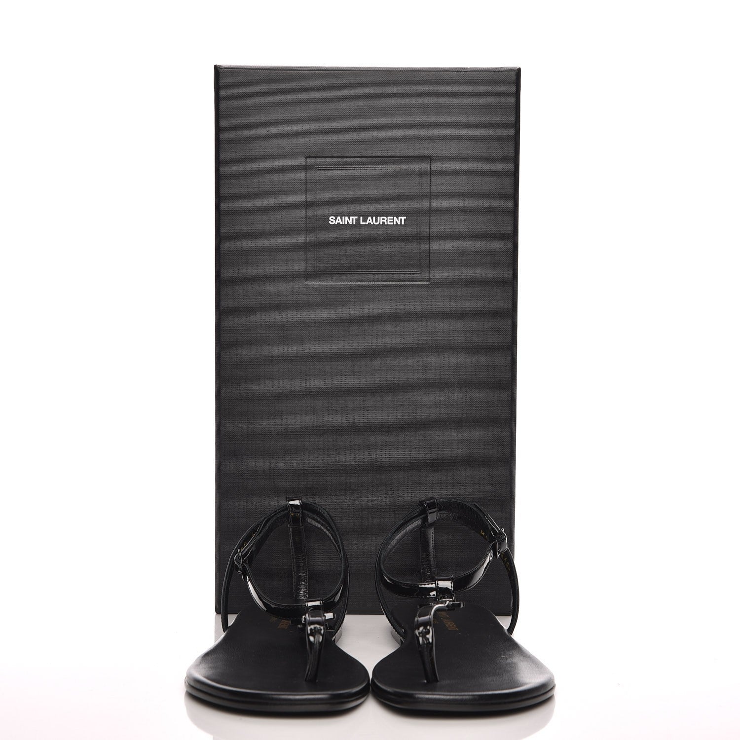 Saint Laurent Patent Calfskin Nu Pieds 05 Sandals 37.5 Black 9 of 9