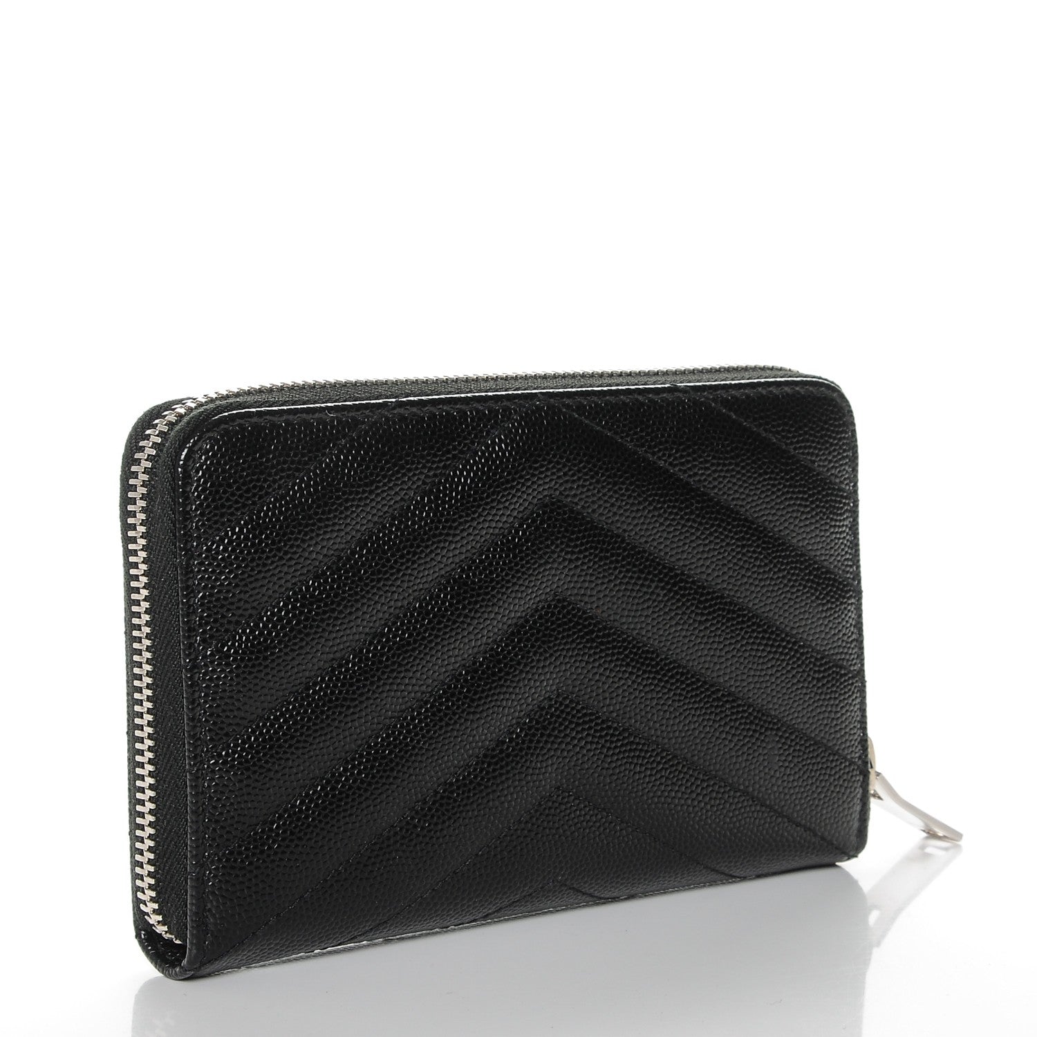 Saint Laurent Grain De Poudre Matelasse Chevron Monogram Zip Around Wallet Black 3 of 6